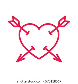 heart with arrow thin line red icon on white background, happy valentine day, love