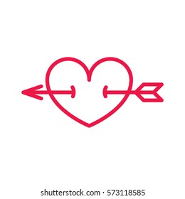 heart with arrow thin line red icon on white background, happy valentine day, love
