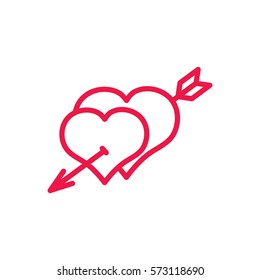 heart with arrow thin line red icon on white background, happy valentine day, love