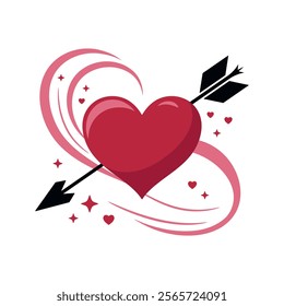 Heart with arrow, Valentine's Day icon. Symbol of love. Be my Valentine. Vector illustration for card, party, design, flyer, poster, decor, banner, web, advertising.