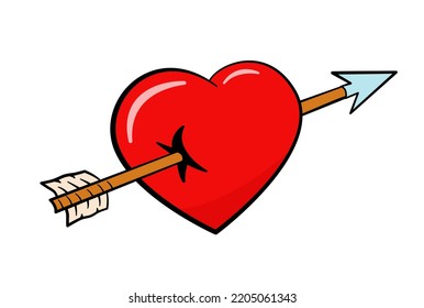 Corazón con flecha. Día de San Valentín. Ilustración vectorial. Caricatura