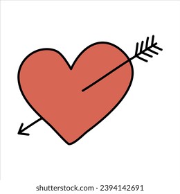 Corazón con flecha, ilustración vectorial del doodle.