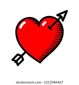 Heart and arrow. Vector editable illustration.