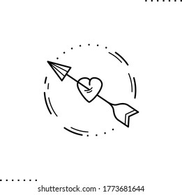 heart and arrow vector icon in outline