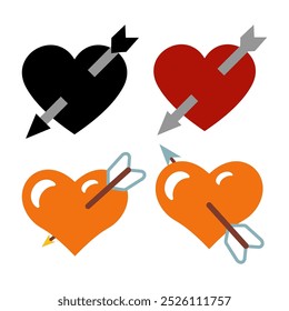 Heart with arrow vector icon set. Heart with arrow collection emoji emoticon isolated on white background