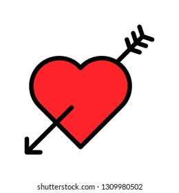 Heart with arrow vector illustration, filled design icon editable outline