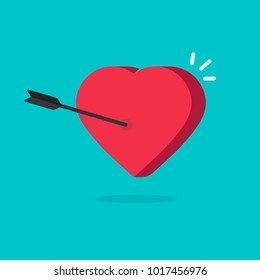 Heart and arrow vector illustration in flat cartoon 3d style