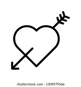 Heart with arrow vector illustration, line design icon editable outline