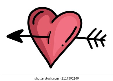Corazón con flecha - ilustración vectorial en blanco