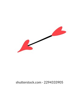 Heart Arrow. Vector illustration. Arrow thin line red black icon on white background, happy valentine day