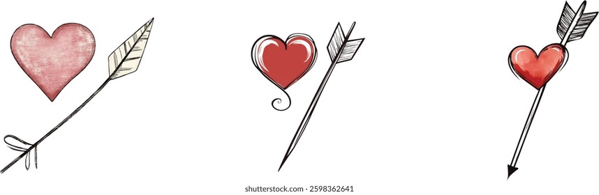 Heart and Arrow Vector Illustrations on White Background