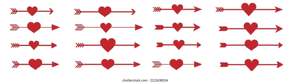 Heart with arrow vector set