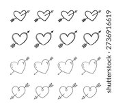 Heart with Arrow Vector Set, Love Symbol Icons, Romantic Valentine Illustration