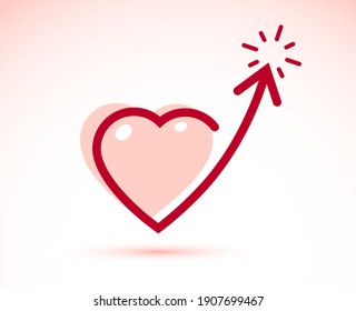 Heart With Arrow Up Vector Simple Icon Or Logo Design Isolated, Feeling High Concept, Emotions And Feelings, Dating Sites, Valentine Day.