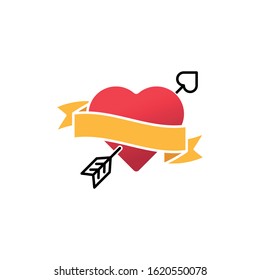 Heart with Arrow vector template. Heart icon, logo, symbol, vector illustration. Heart flat design isolated on white background. Valentine day vector.