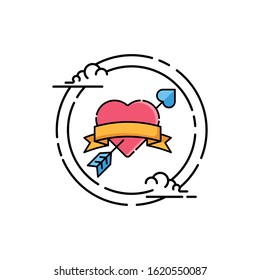 Heart with Arrow vector template. Heart icon, logo, symbol, vector illustration. Heart flat design isolated on white background. Valentine day vector.