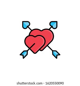 Heart with Arrow vector template. Heart icon, logo, symbol, vector illustration. Heart flat design isolated on white background. Valentine day vector.