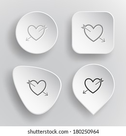 Heart and arrow. White flat vector buttons on gray background.
