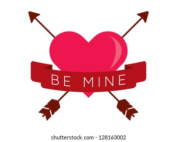 Heart, Arrows and Banner with Be Mine.