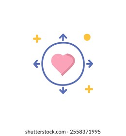 Heart and arrows icon in flat color style. Love symbol vector illustration on white isolated background.