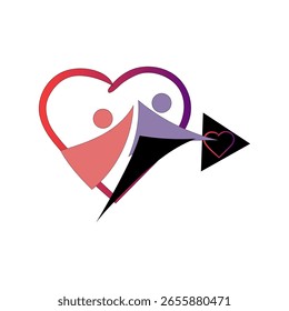 Heart arrows icon. Love connection symbol. Relationship Vector graphic. Soulmate spot emblem.