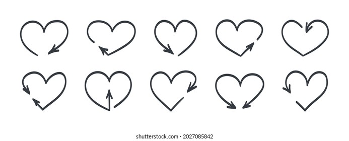 Heart arrows icons. Doodle arrows. Vector arrows. Arrows elements waypoints. Vector illustration