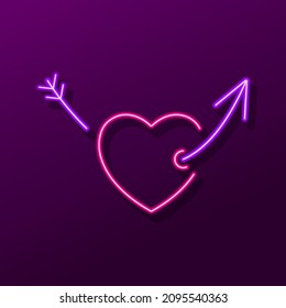 heart arrows neon sign, modern glowing banner design, colorful modern design trend. Vector illustration.