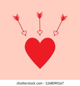 Heart and arrows. On a pink background, an image of a red heart and arrows. Valentine's Day. Vector image.