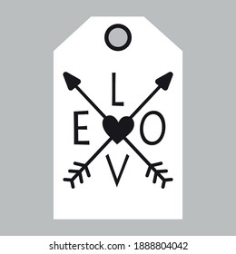 Heart with arrows. Tag for valentines day. Vector illustration.