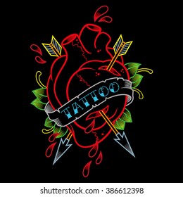 Heart With Arrows Tattoo Parlor Neon Sign