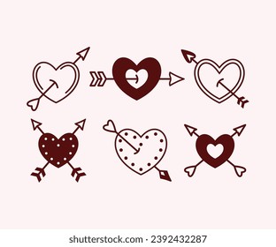 Herzpfeile Vektorsymbole Design Kollektionen Illustration einfachen Stil für valentinische Tagesromantik Liebe