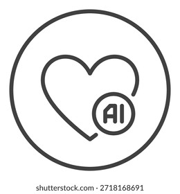 Corazón con el símbolo de la inteligencia artificial Vector AI concepto esbozo icono redondo o símbolo