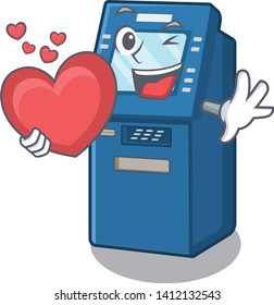 With heart atm machine next to character table