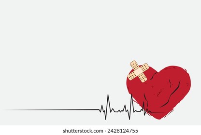 Heart attack with abnormal electrocardiogram (ECG wave) isolated on white background. 