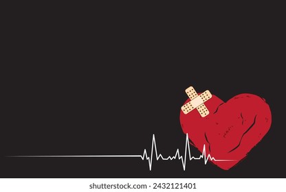 Heart attack with abnormal electrocardiogram (ECG wave) isolated on white background. 