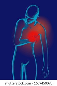 heart attack. absstract silhouette of man on white background