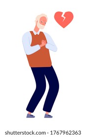 Heart attack. Adult man chest pain, old person has palpitation. Cardiac disease, patient with unhealthy symptom. Isolated vector character