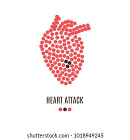 Heart attack awareness poster with heart made of red pills on white background. Medical solidarity concept. Human body organ anatomy icon.Vector illustration.