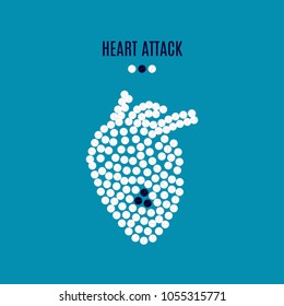 Heart attack awareness poster with heart made of white pills on blue background. Medical solidarity concept. Human body organ anatomy icon.Vector illustration.