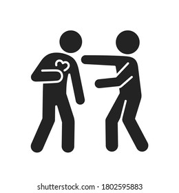 Heart attack black glyph icon. Health problem. Isolated vector element. Outline pictogram for web page, mobile app, promo.