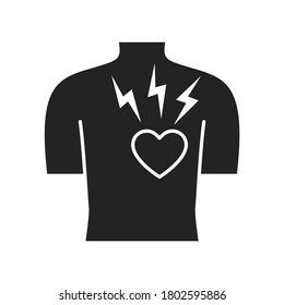 Heart attack black glyph icon. Health problem. Isolated vector element. Outline pictogram for web page, mobile app, promo.