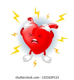 Heart attack character design. Internal organ requires care or medical treatment due to disease or impact of adverse on health. health care concept. Illustration isolated on white background.