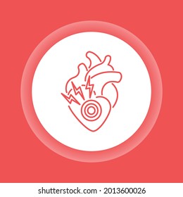 Icono del botón de color de ataque cardíaco. Enfermedad del órgano interno humano. Problema de salud. Firma para página web, aplicación móvil, banner
