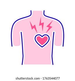 Icono de línea de color de ataque cardíaco. Problema de salud. Elemento vector aislado. Esbozo pictograma para página web, aplicación móvil, promoción.