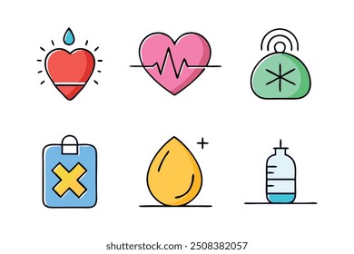 Heart attack concept colorful linear icons. color offset line icons flat color outline vector sign collection set.