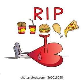 Heart From Attack Fast Foods Are Bad for You Vector Cartoon, vector illustration
