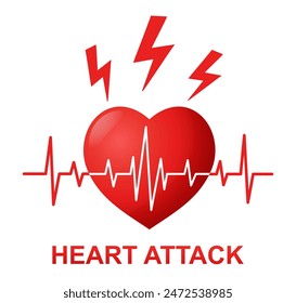 Heart attack, heartbeat pulse rhythm, heartache, cardiac failure stroke, cardiovascular disease medical treatment icon. ECG cardiogram. Cardio hypertension. Health care. Stress or love problem. Vector