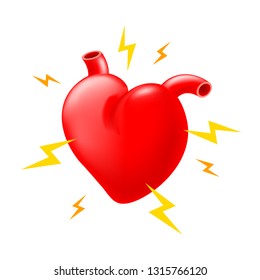 Heart attack icon design. Human heart symbol, Internal organ requires care or medical treatment due to disease or impact of adverse on health.  Illustration isolated on white background.
