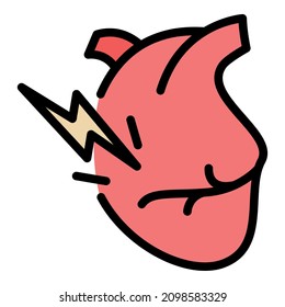 Icono de ataque cardíaco. Color del icono del vector de ataque cardíaco de contorno aislado