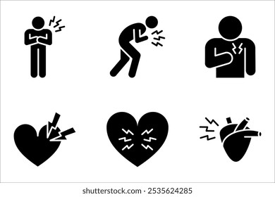 Heart attack linear icon set. Myocardial infarction. Cardiovascular disease. vector illustration on white background